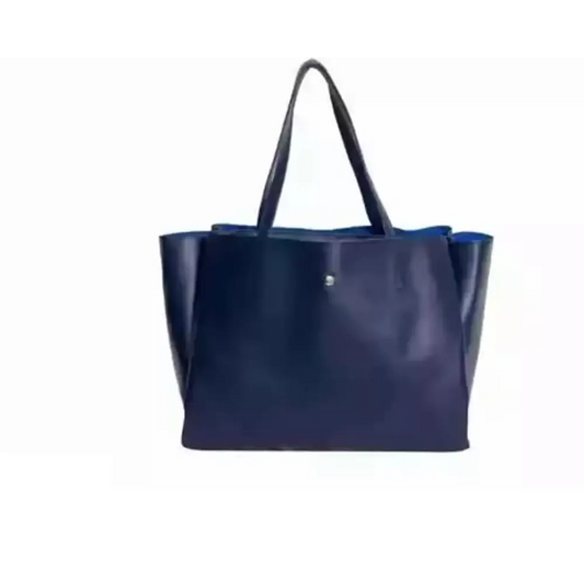 Stylish Navy Blue Leather Solid Handbag For Women