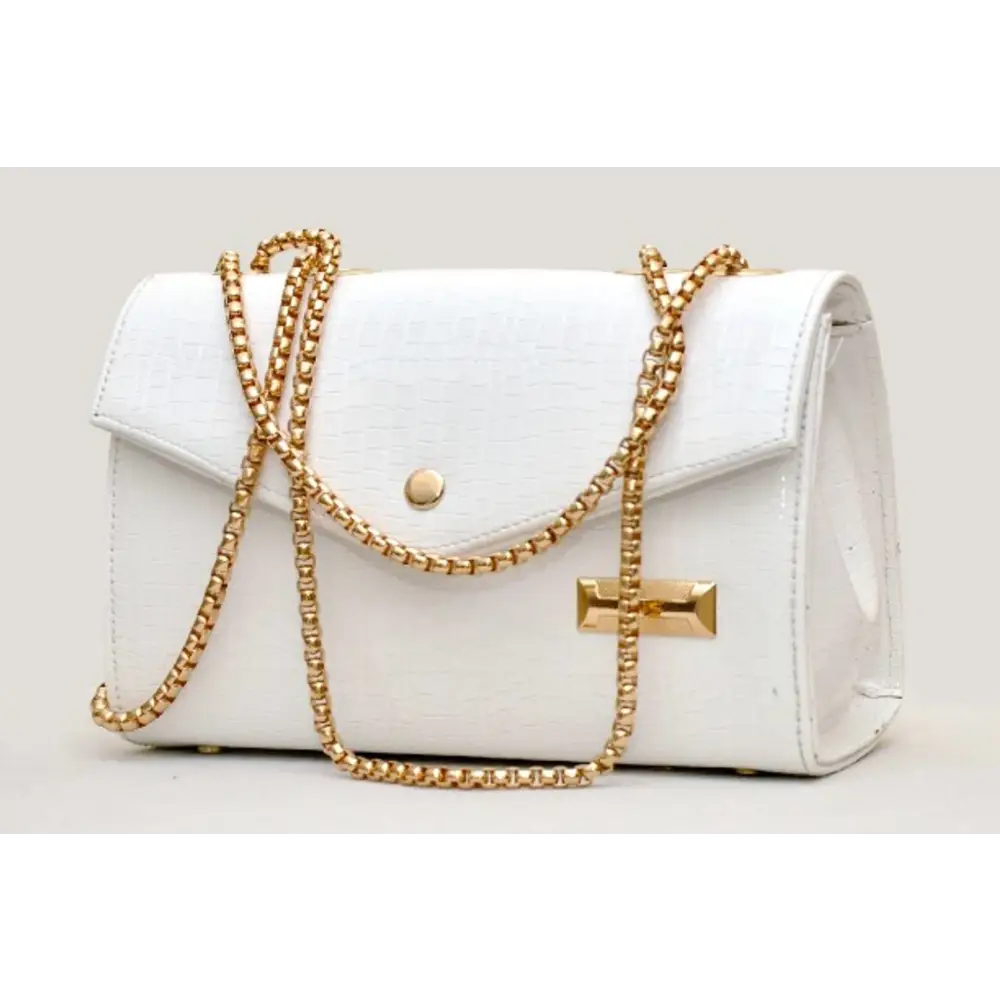 Stylish Off White Faux Leather Self Pattern Sling Bags For Women And Girls