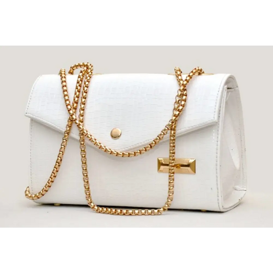 Stylish Off White Faux Leather Self Pattern Sling Bags For Women And Girls