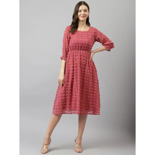 Stylish Pink Georgette Self Design Fit And Flare Dress For Women