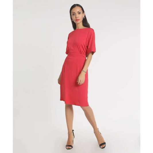 Stylish Polyester Red Solid Dress For WomenSaumyasStore