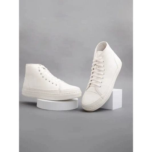 Stylish White Synthetic Solid Sneakers For Men