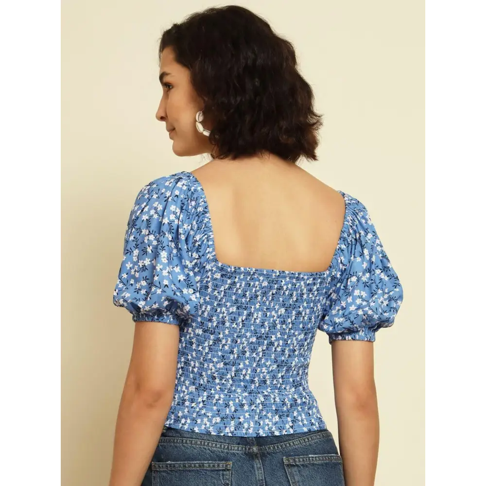 TRENDARREST Blue Floral Printed Top