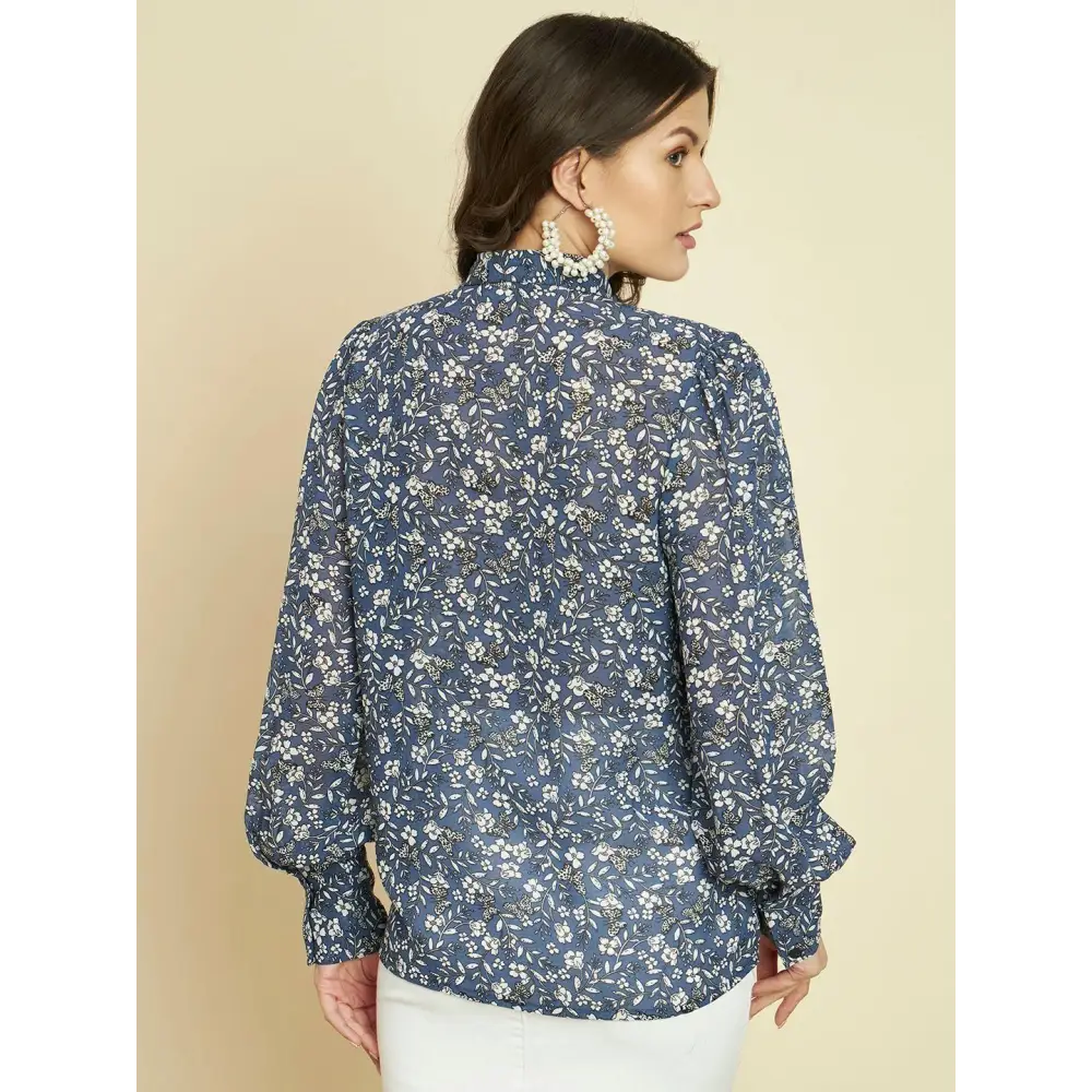 TRRENDARREST Blue Floral Printed Shirt