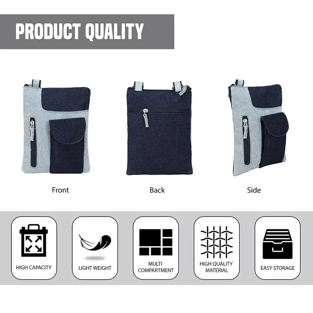 The Purani Jeans Sling Bags For Women Stylish Latest Sling Bag For Girls Branded Multipocket Blue