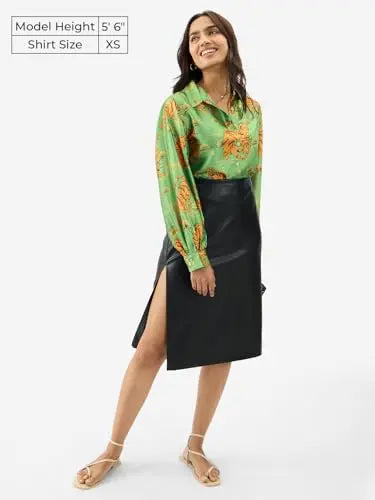 The Souled Store Folk Tiger Women and Girls Long Sleeve Collared Neck Button Down All Over Print Polyester Shirts Green SaumyasStore