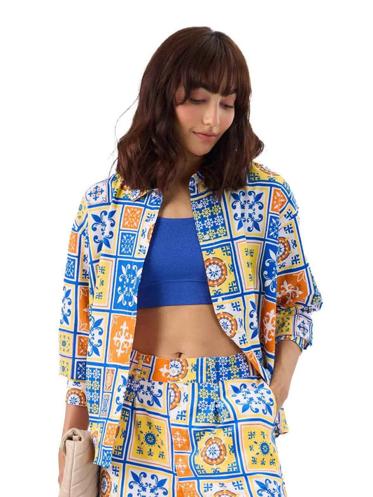 The Souled Store Multicolor All Over Print Mandala Long Sleeve Collared Button Down Polyester Blend Oversized Fit Shirt for Women & Girls SaumyasStore