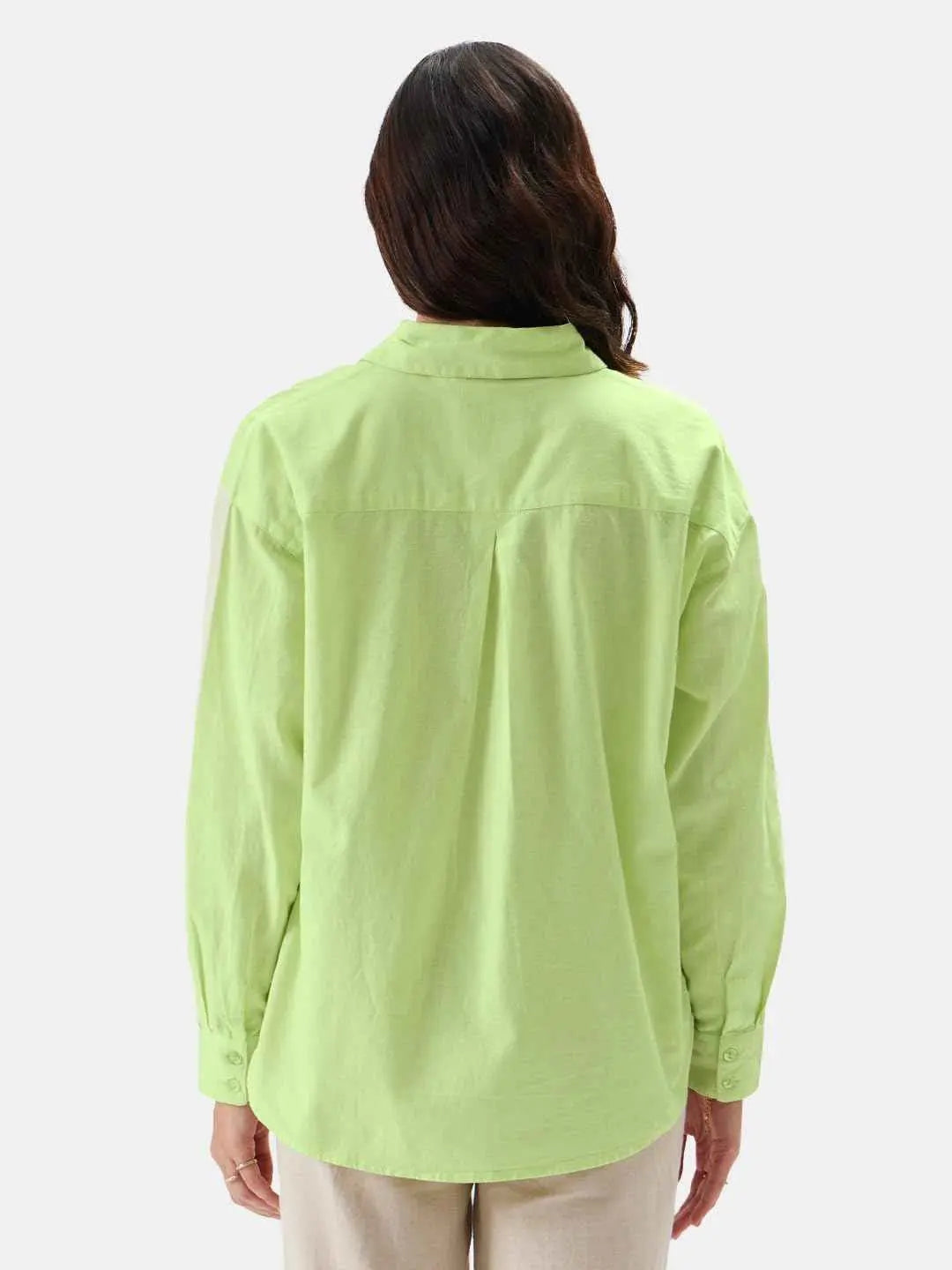The Souled Store Solids: Lime Women and Girls Loose fit Full Sleeve Cotton and Linen Yellow Color Women Boyfriend Shirts SaumyasStore