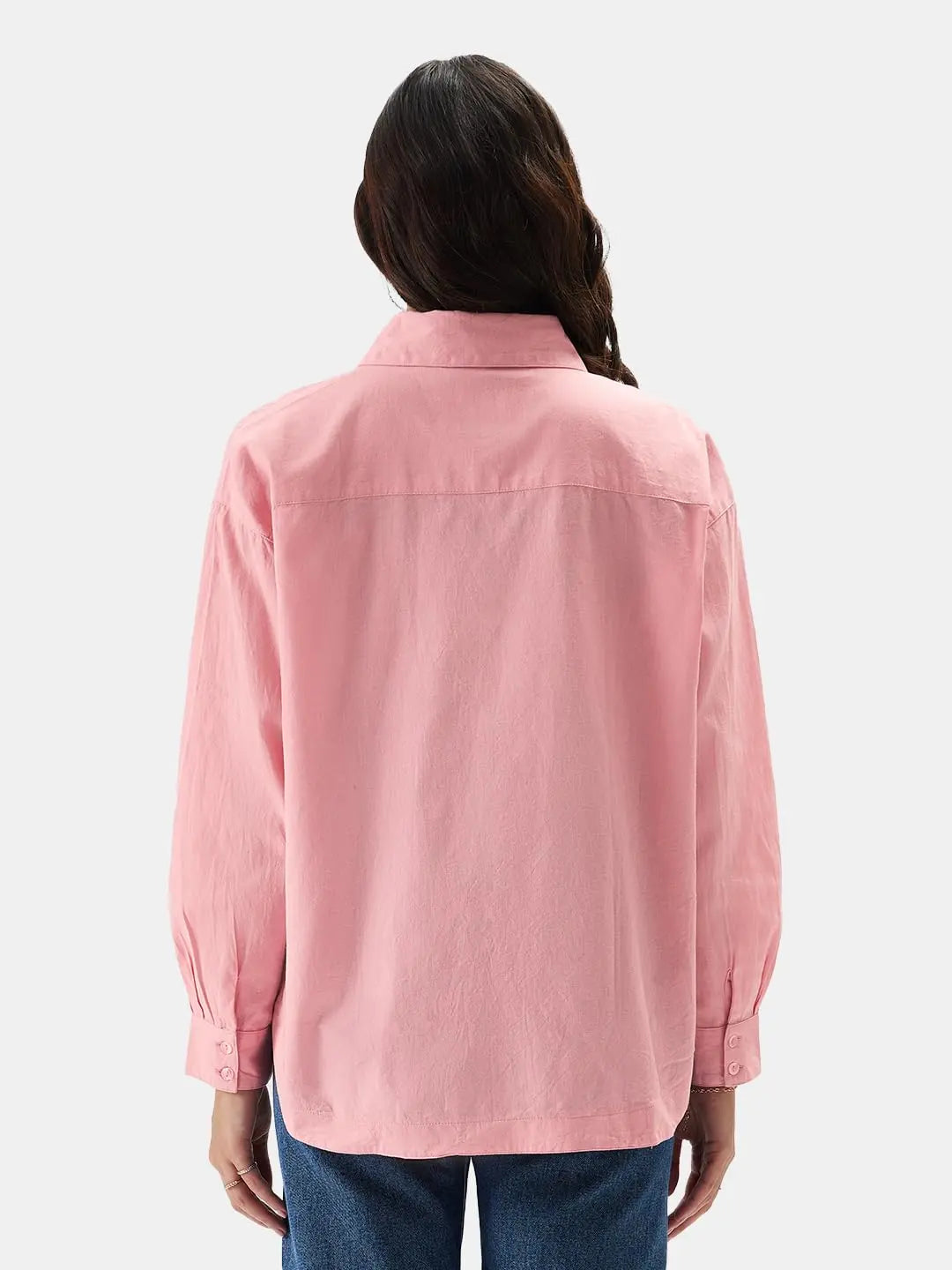The Souled Store Solids: Pink Women and Girls Loose fit Full Sleeve Cotton and Linen Pink Color Women Boyfriend Shirts SaumyasStore