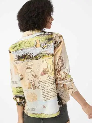 The Souled Store Winnie The Pooh: Wonderland Women and Girls Long Sleeves Collared Neck Button Front Beige Printed Regular Fit Cotton Shirts SaumyasStore