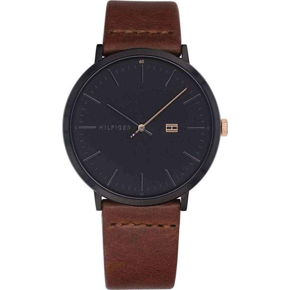 Tommy Hilfiger Quartz Analog Black Dial Leather Strap Watch for Men-NETH1791461 SaumyasStore