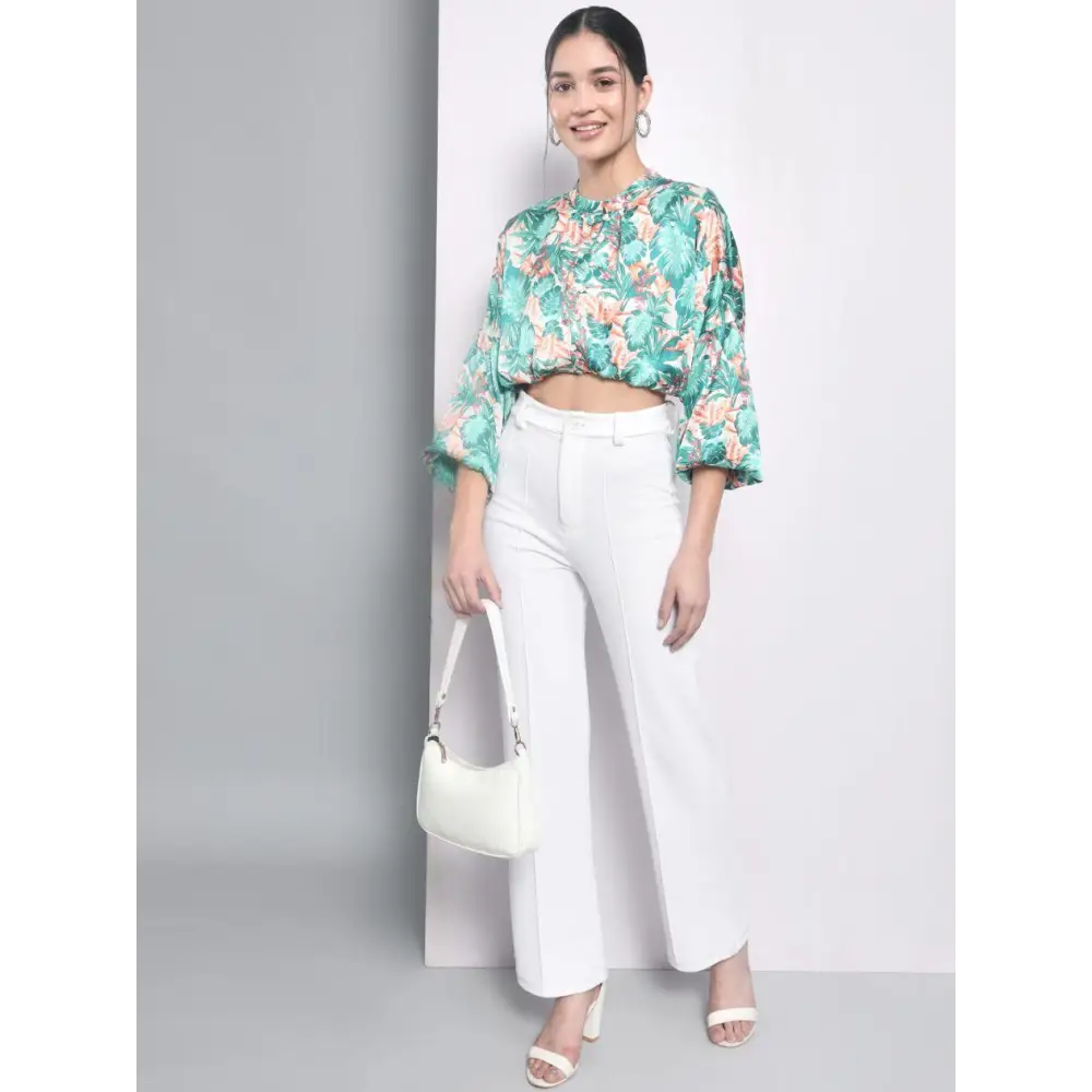 Trend Arrest Women’s Polyester Tropical Print Balloon Crop