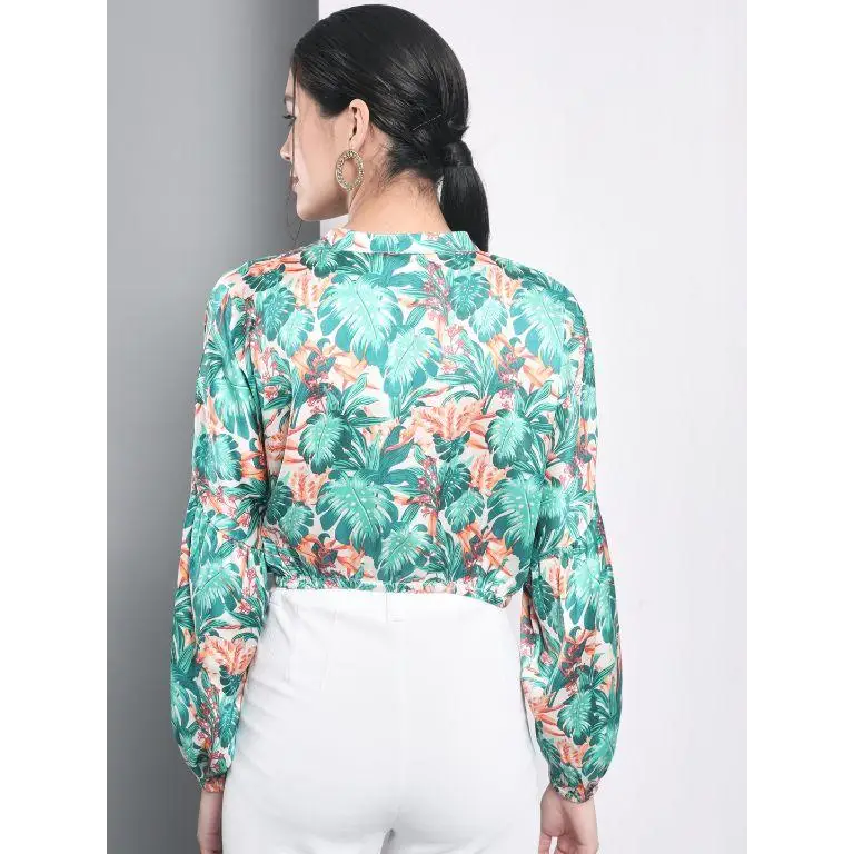 Trend Arrest Women’s Polyester Tropical Print Balloon Crop