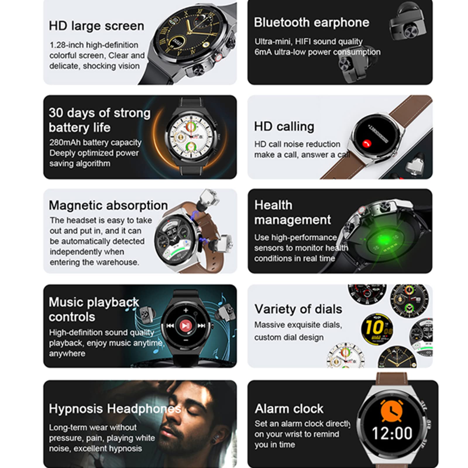 Tuanzi JM08 2 in 1 Smart Watch with Earbuds 1.28" Smartwatch TWS HiFi Stereo Wireless Headset Combo Bluetooth Phone Call for Android iOS (Silver Steel+Silicone) SaumyasStore