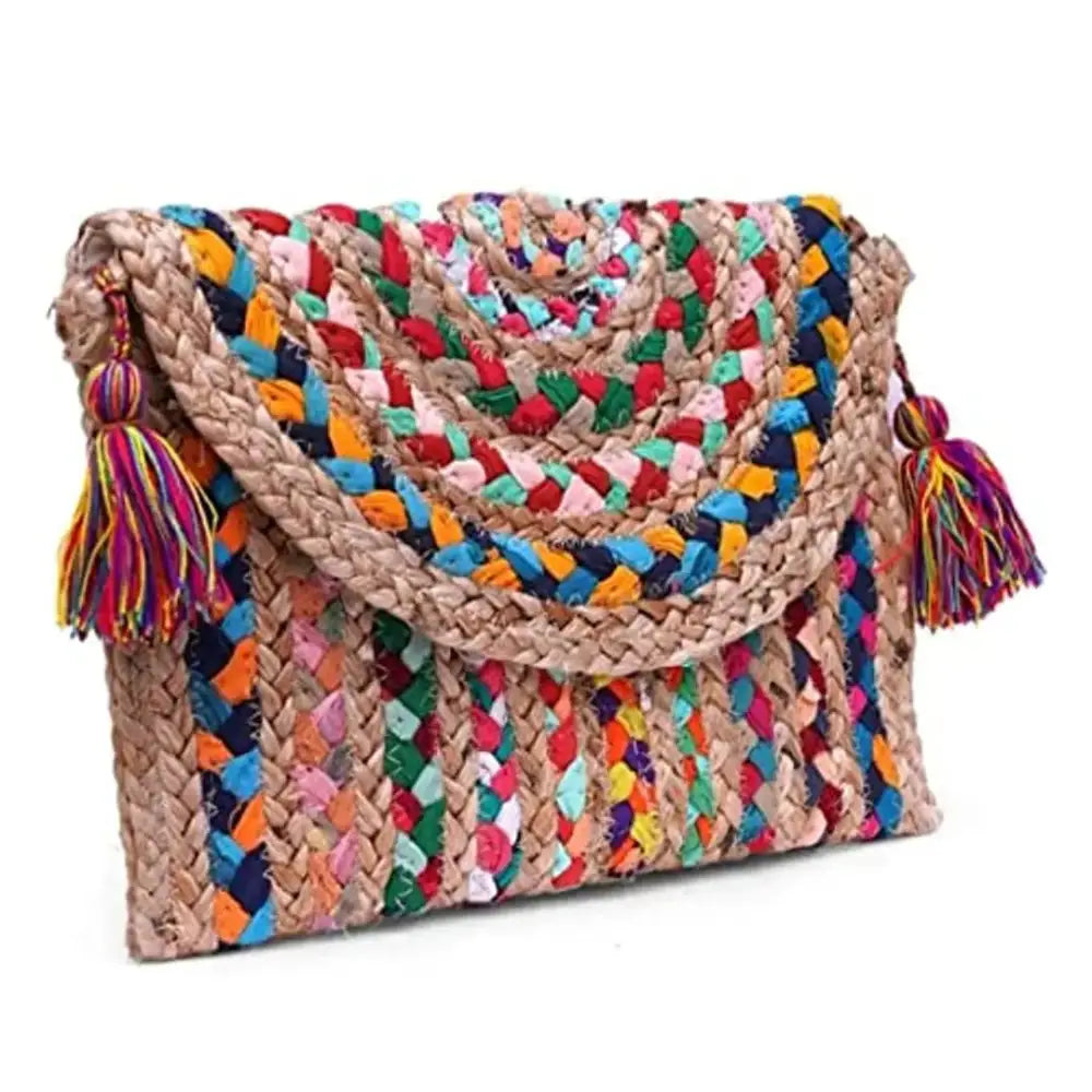 UR Home Women's Jute Clutch Bag, Multicolor