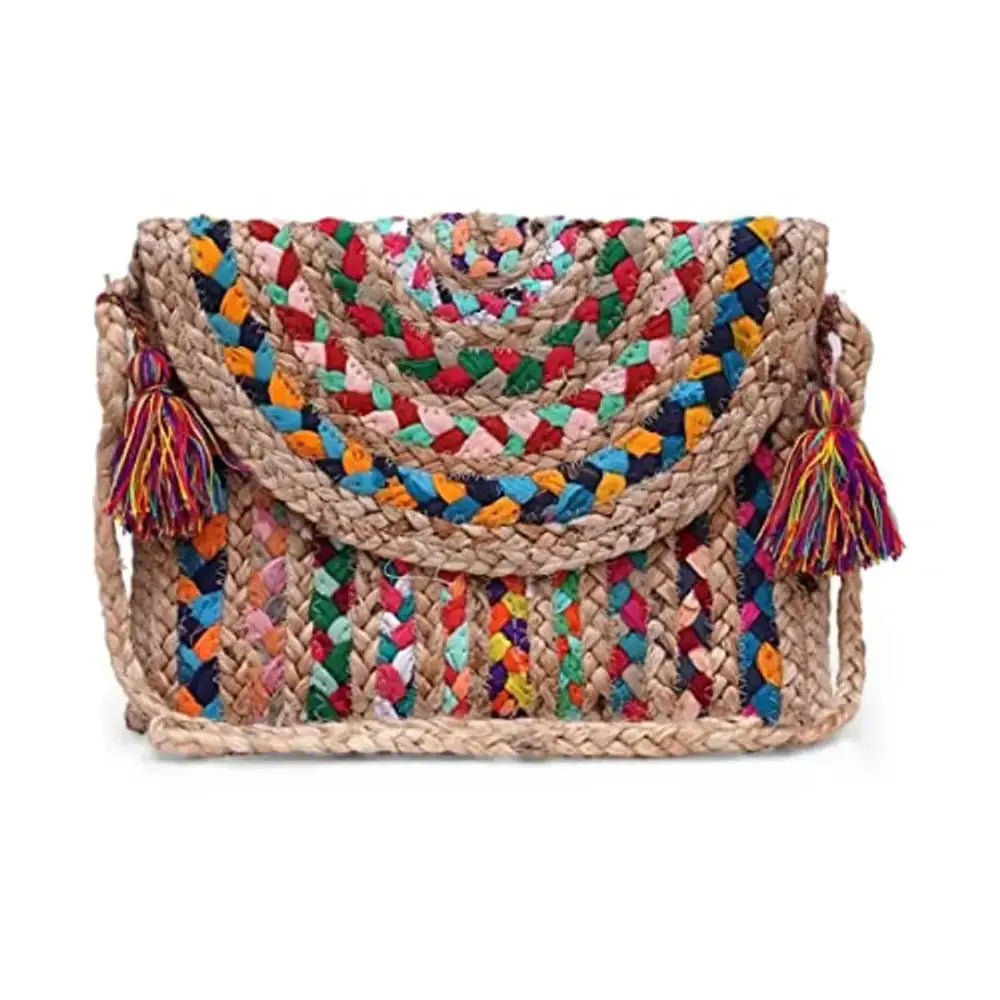 UR Home Women's Jute Clutch Bag, Multicolor