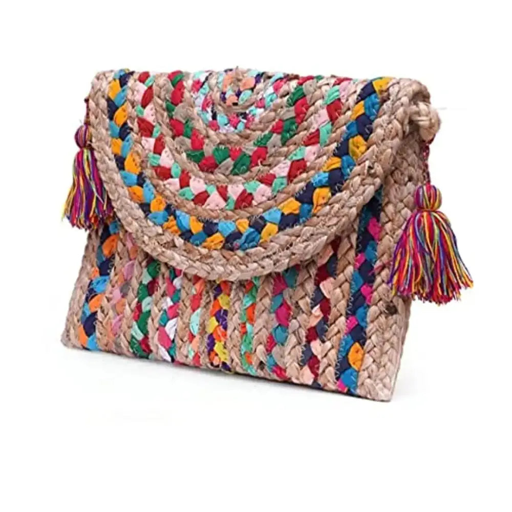 UR Home Women's Jute Clutch Bag, Multicolor