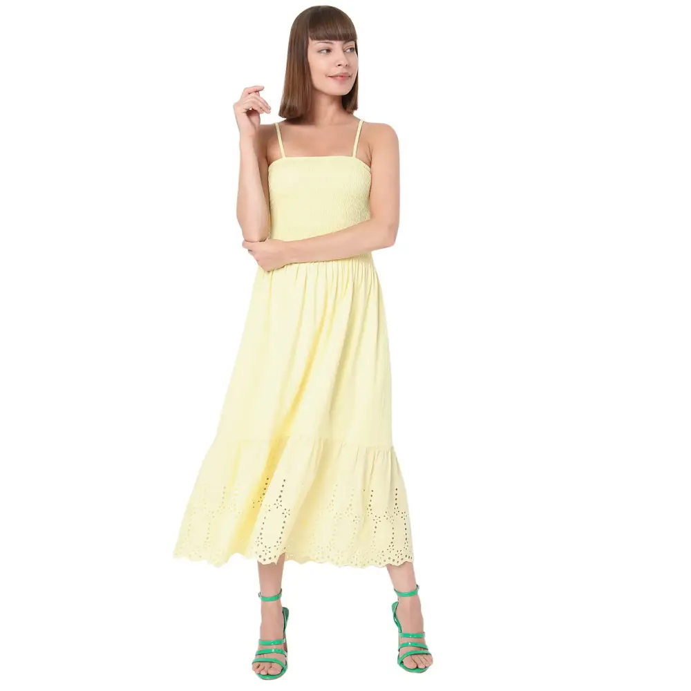 VERO MODA Women’s Cotton A-Line Midi Dress (113197101-Lemon