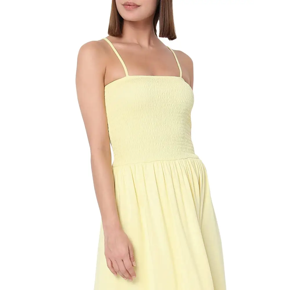 VERO MODA Women’s Cotton A-Line Midi Dress (113197101-Lemon