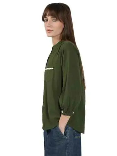 VERO MODA Women's Cotton Regular Fit Green Shirt SaumyasStore