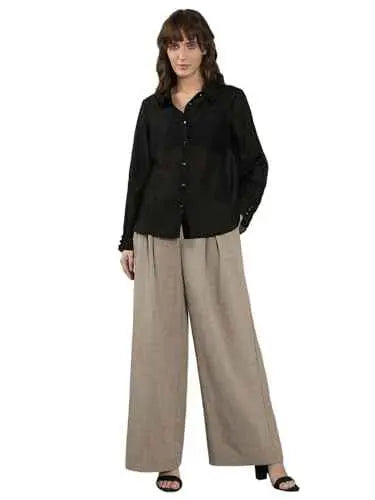 VERO MODA Women's Polyester Regular Fit Black Shirt SaumyasStore