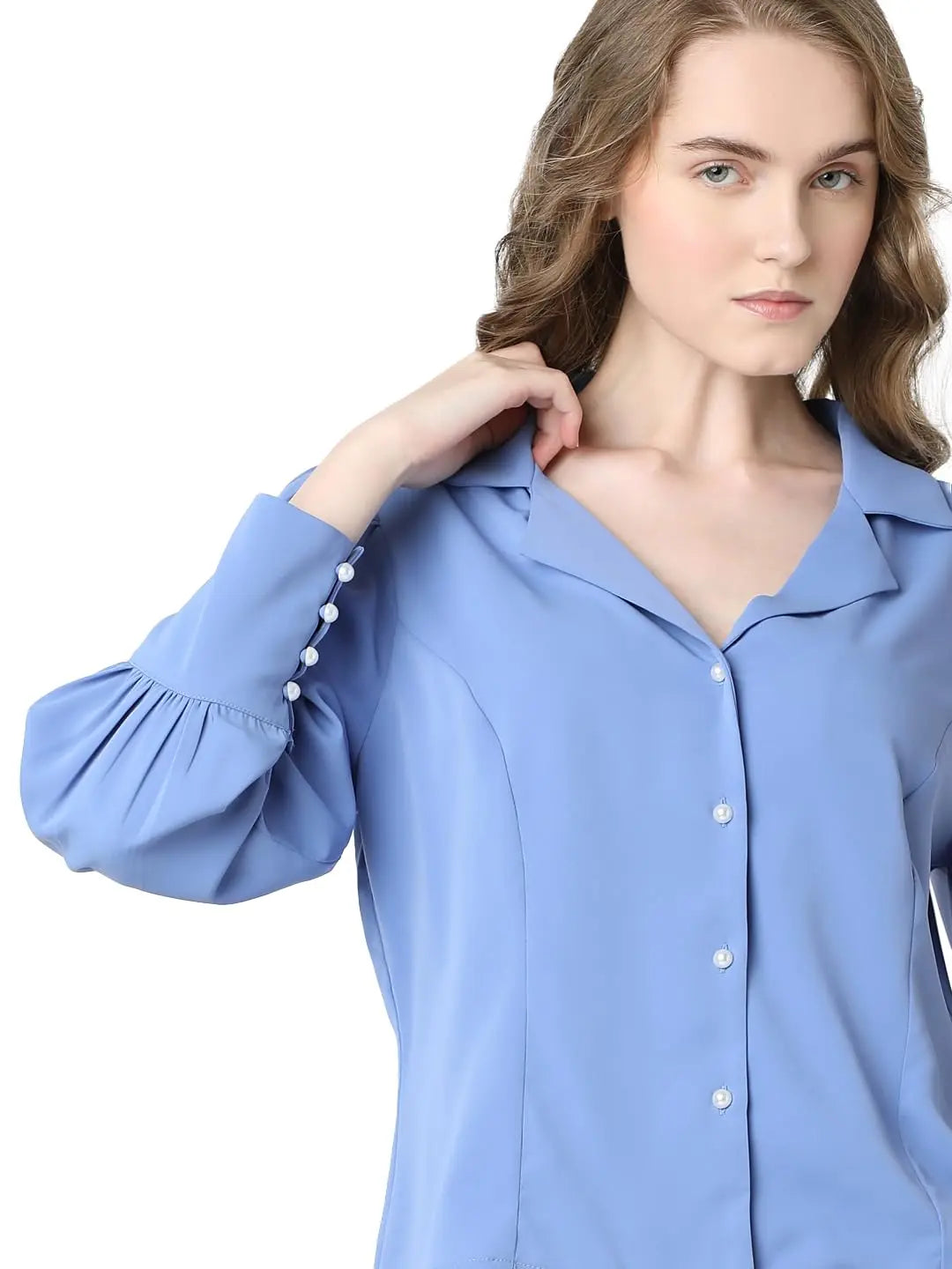 VERO MODA Women's Solid Regular Fit Shirt (10310590- Wedgewood SaumyasStore