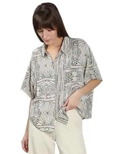 VERO MODA Women's Viscose-Lenzing Ecovero Relaxed Fit Beige Shirt SaumyasStore