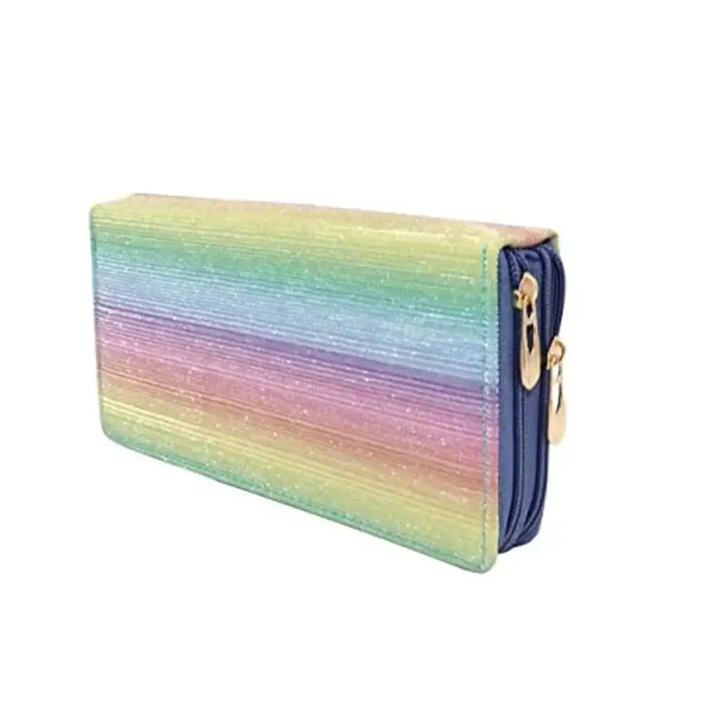 VRUGRA Stylish  Premium Vintage Collection PU-Leather Shining  Glittering Material Hand Wallet/Clutch,Purse (Rainbow)