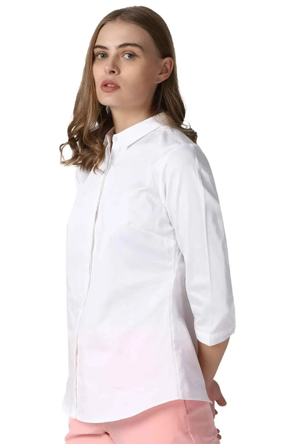 Van Heusen Women's Solid Regular Fit Shirt (VWSFCRGFA11372_White SaumyasStore