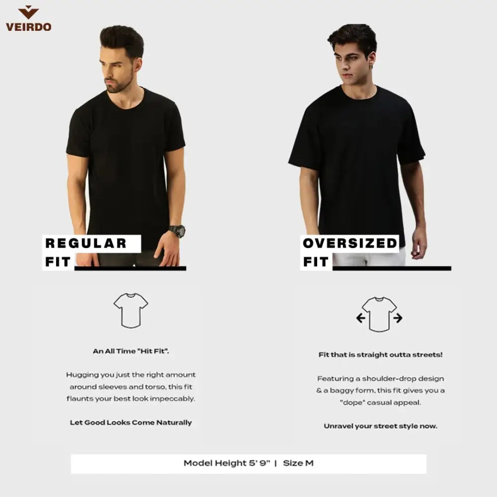 Veirdo Black Oversized Cotton Crew Neck T-Shirt with Graphic