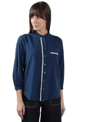 Vero Moda Women's Cotton Regular Fit Blue Shirt SaumyasStore