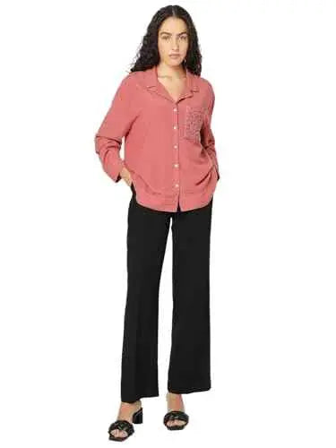 Vero Moda Women's Viscose Relaxed Fit Pink Shirt SaumyasStore