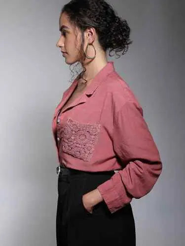 Vero Moda Women's Viscose Relaxed Fit Pink Shirt SaumyasStore