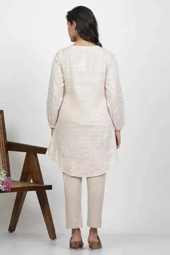 W for Woman Beige Checked Print Cotton Straight Tunic_24FEW30778-830333_XL SaumyasStore