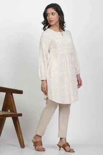 W for Woman Beige Checked Print Cotton Straight Tunic_24FEW30778-830333_XL SaumyasStore