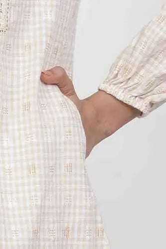 W for Woman Beige Checked Print Cotton Straight Tunic_24FEW30778-830333_XL SaumyasStore