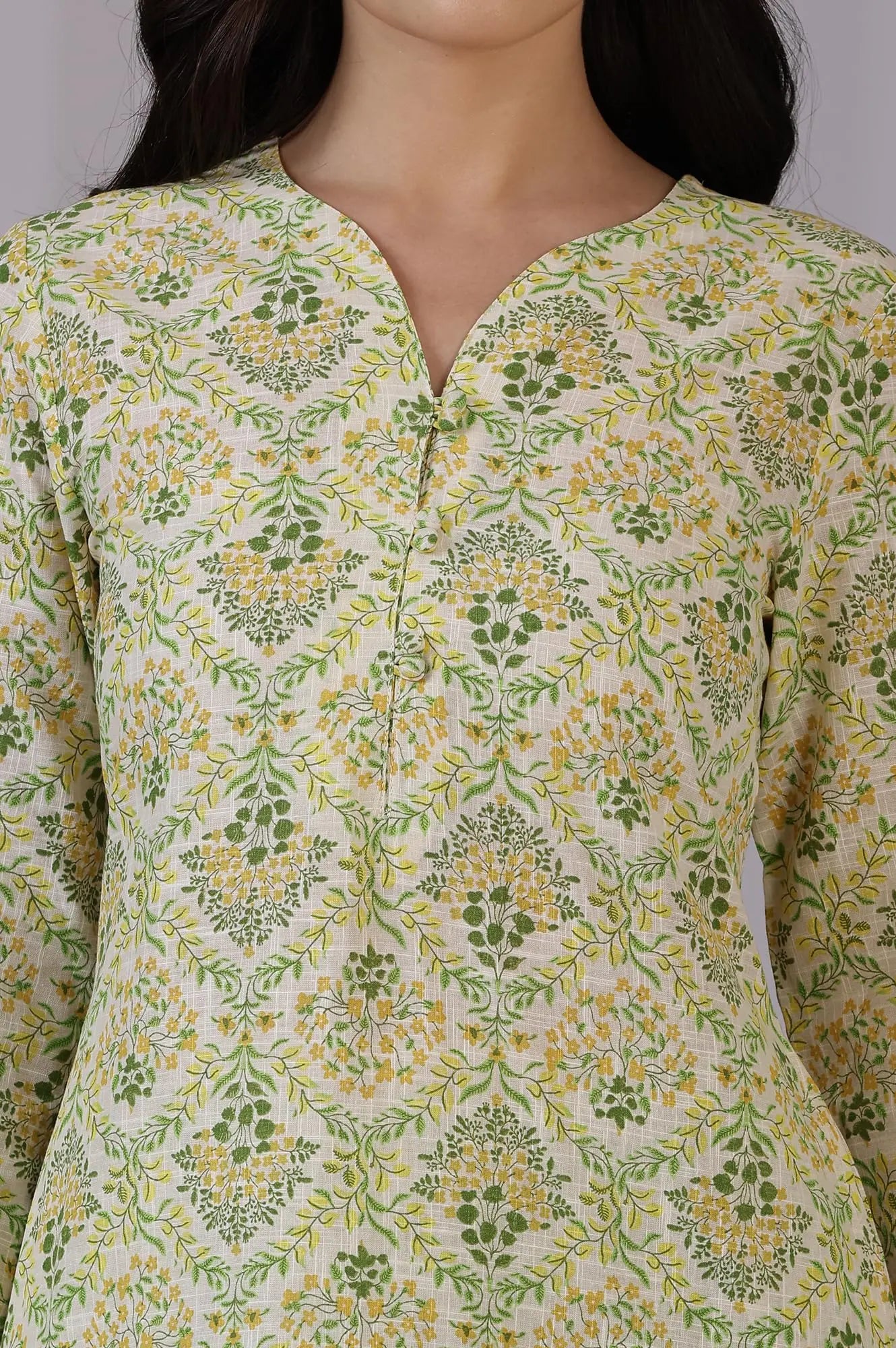 W for Woman Off-White Floral Printed Pure Cotton A-line Kurta and Pants Co-ord Set (Size: L)-WS12336-125449 SaumyasStore