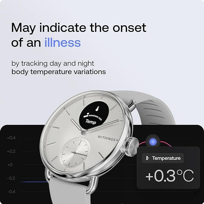 Withings ScanWatch 2, Heart Health Hybrid Smartwatch for Men & Women - ECG, with SPO2, Temperature Monitoring, Sleep, Respiratory Health, Cycle Monitoring, 30-Day Battery Life, iOS & Android - 38mm SaumyasStore
