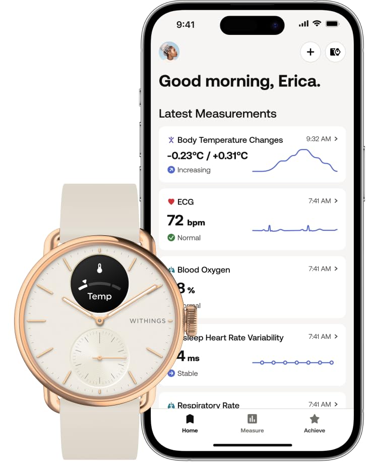 Withings ScanWatch 2, Heart Health Hybrid Smartwatch for Men & Women - ECG, with SPO2, Temperature Monitoring, Sleep, Respiratory Health, Cycle Monitoring, 30-Day Battery Life, iOS & Android - 42mm SaumyasStore