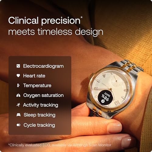 Withings ScanWatch Nova Brilliant, Heart Health Hybrid Unisex Smartwatch- ECG, SPO2, Temperature Monitoring, Sleep, Respiratory Health, Cycle Monitoring, 30-Day Battery Life (Gold-Silver) SaumyasStore