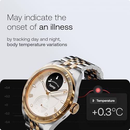 Withings ScanWatch Nova Brilliant, Heart Health Hybrid Unisex Smartwatch- ECG, SPO2, Temperature Monitoring, Sleep, Respiratory Health, Cycle Monitoring, 30-Day Battery Life (Gold-Silver) SaumyasStore