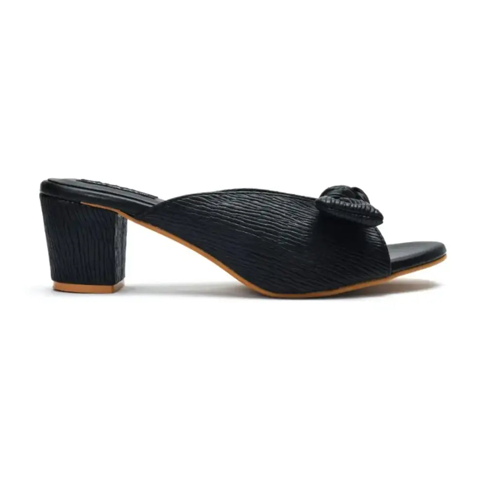 Women Black Knot Heel Sandal