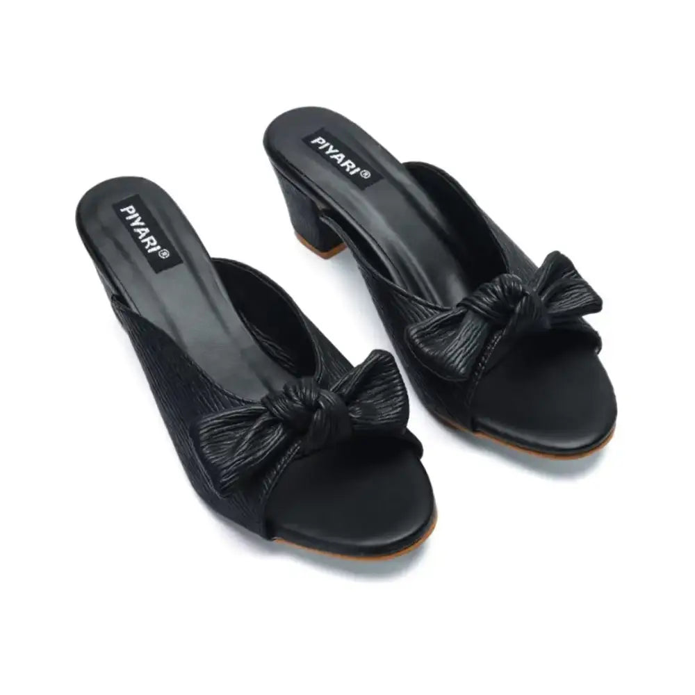 Women Black Knot Heel Sandal