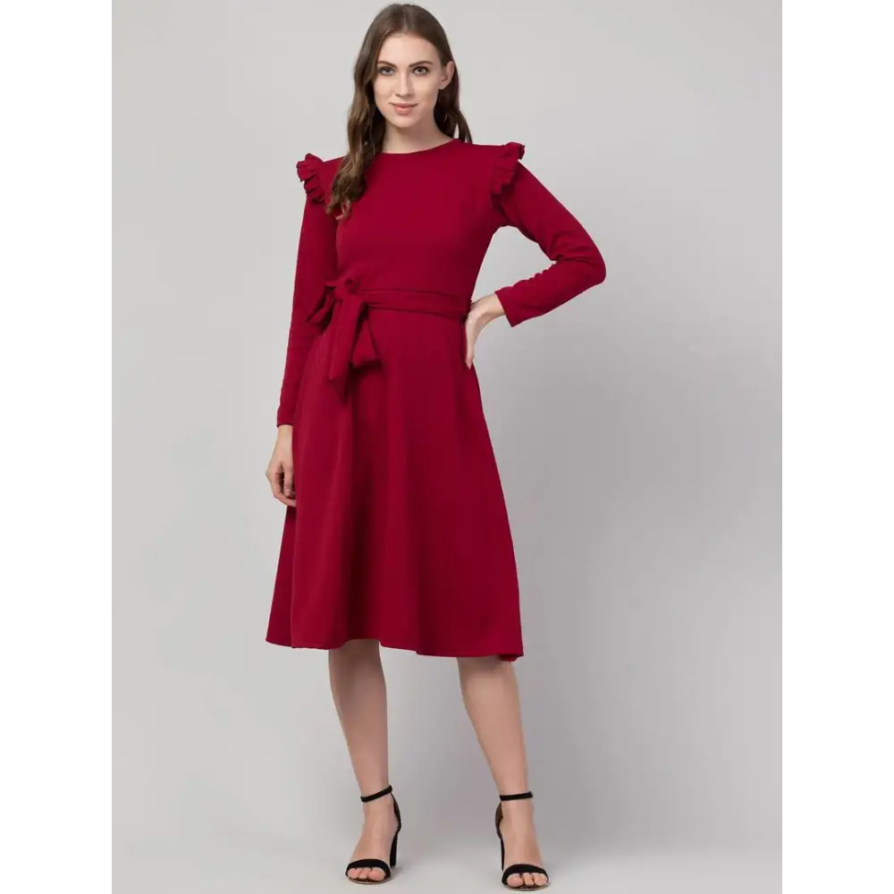 Women Fit and Flare Maroon Dress