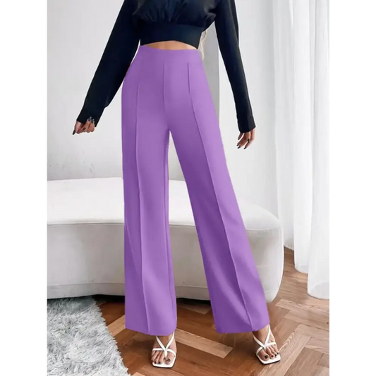 Women Regular Fit Purple Cotton Blend Trousers