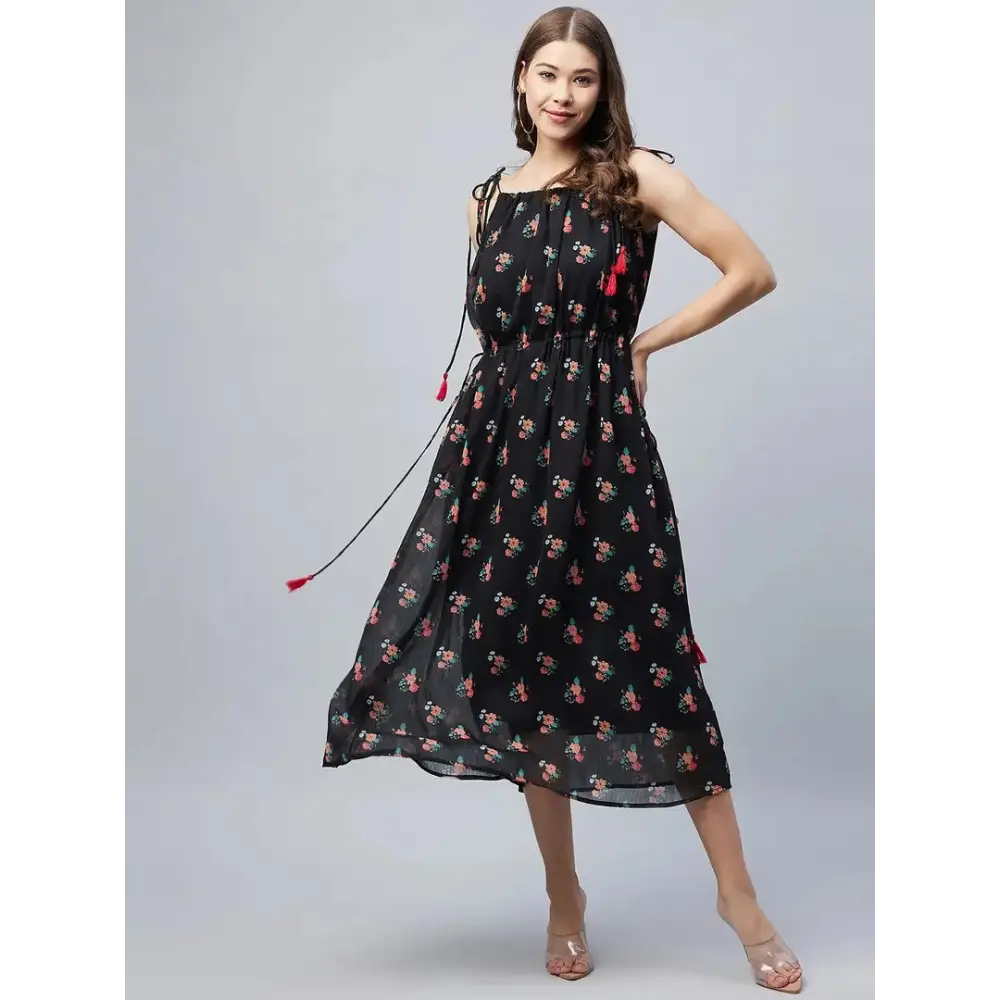 Women Stylish Polyester Fit and Flare Dress