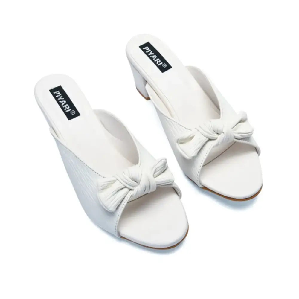 Women White Knot Heel Sandal