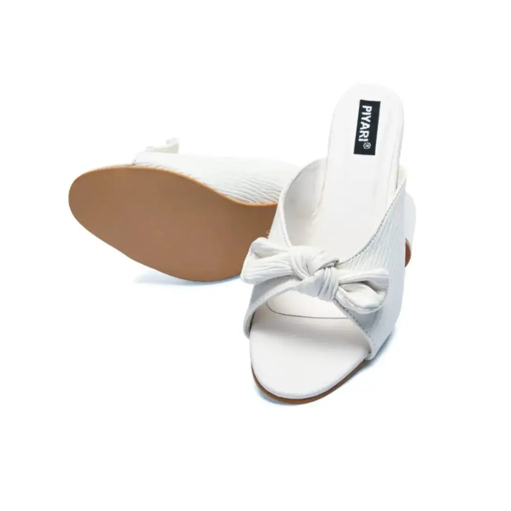 Women White Knot Heel Sandal