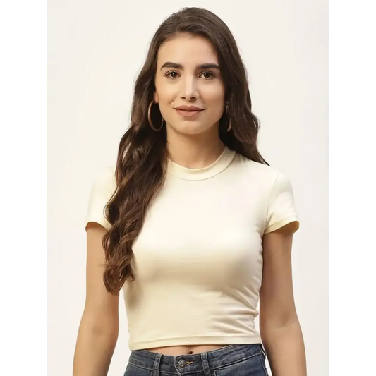 Women cream Solid soft streachable  Crop Top