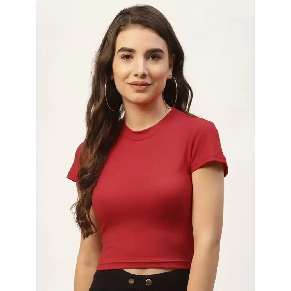 Women maroon Solid soft streachable  Crop Top